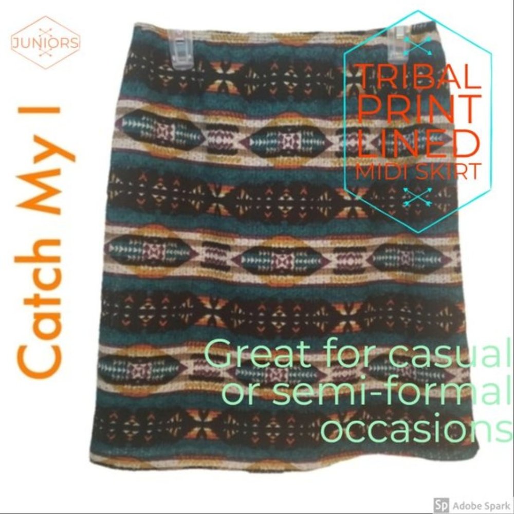 Catch My I Tribal Print Lined Midi Skirt Jrs SzM